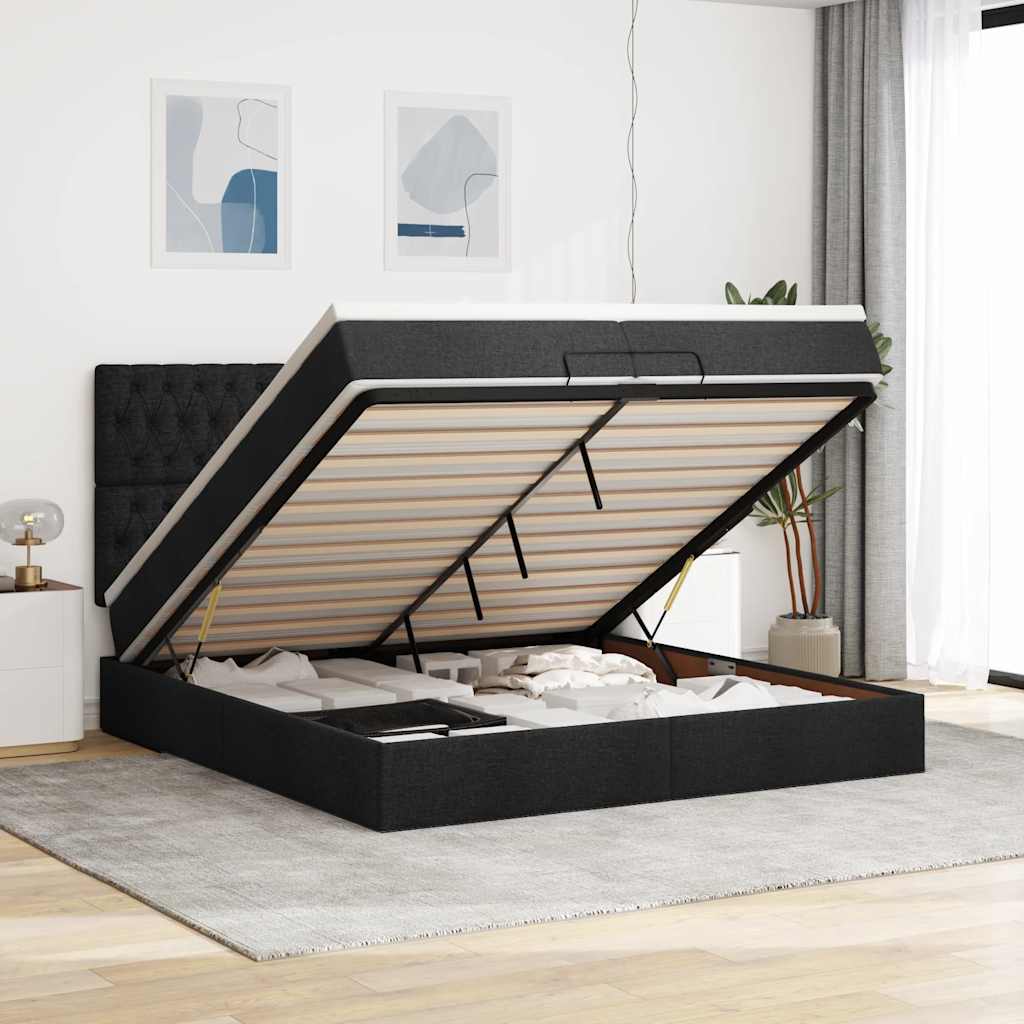 osmannisk sengeramme med madrasser 200x200 cm stof sort