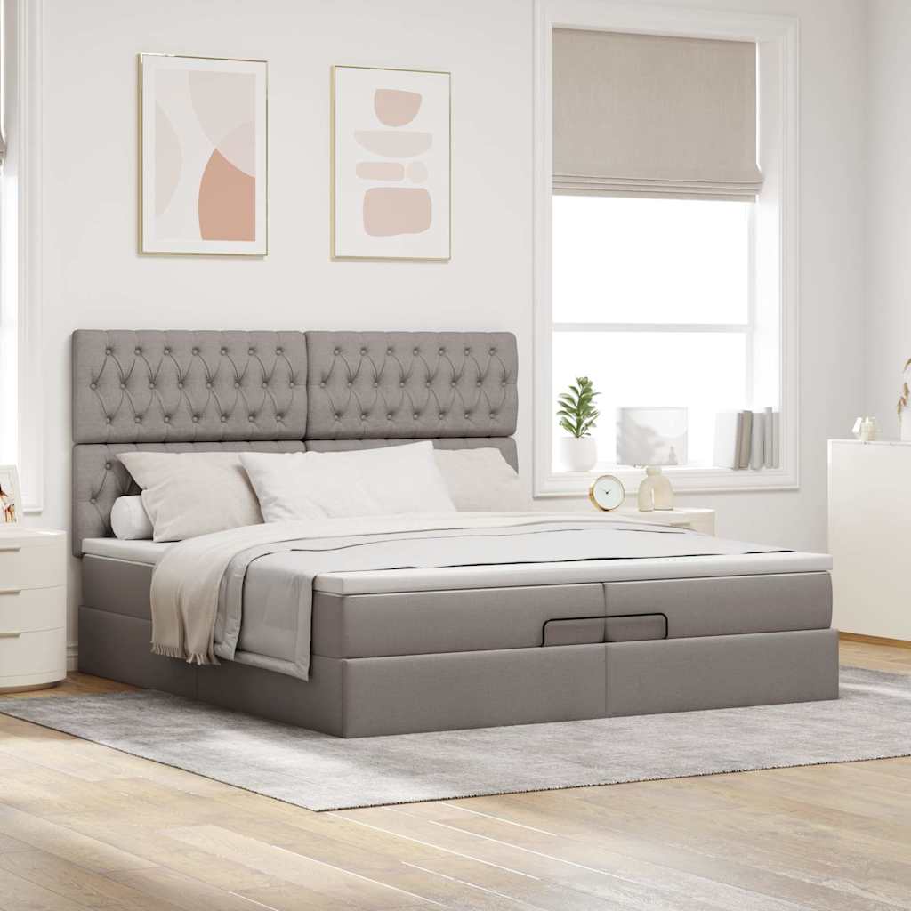 osmannisk sengeramme med madrasser 200x200 cm stof gråbrun