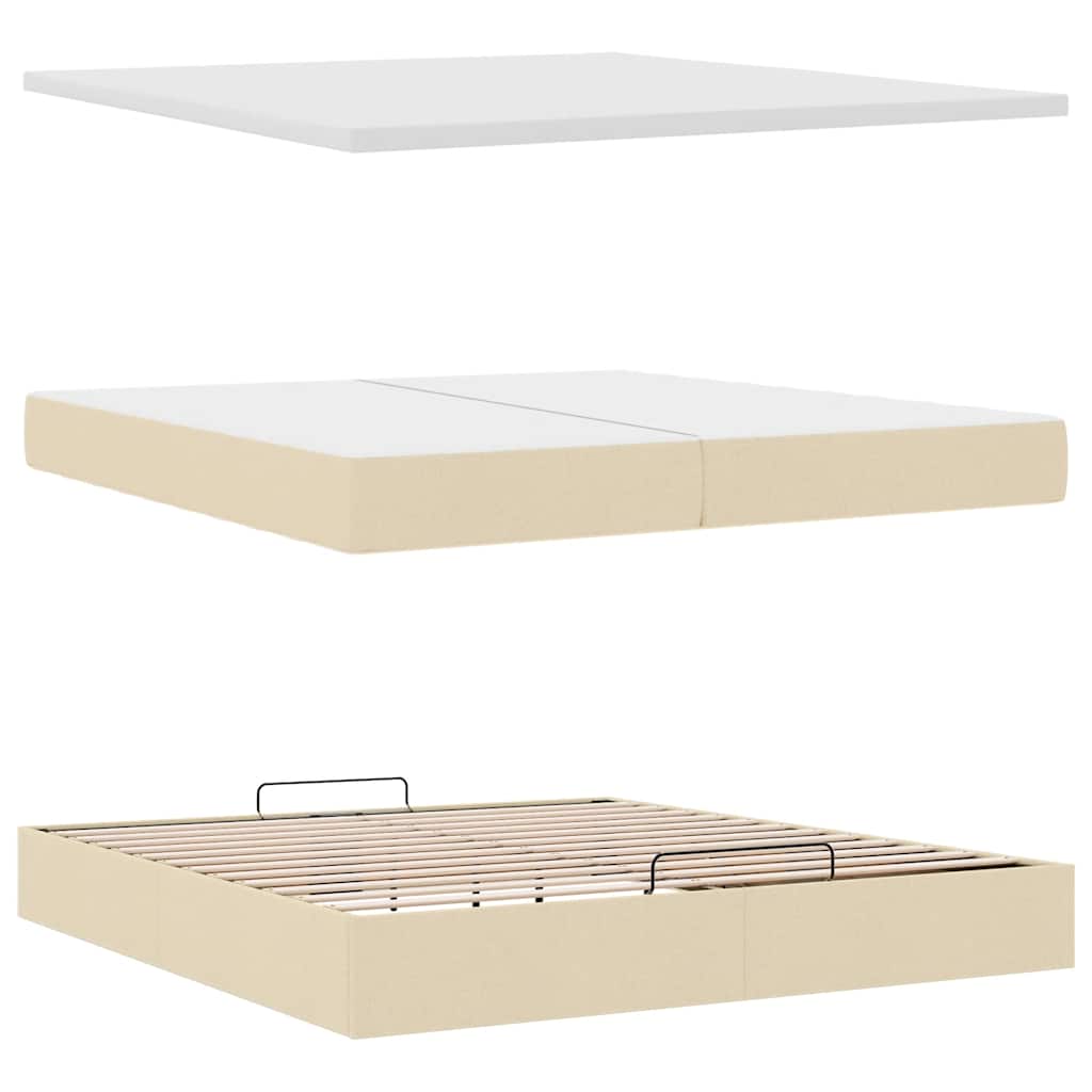 osmannisk sengeramme med madrasser 200x200 cm stof cremefarvet