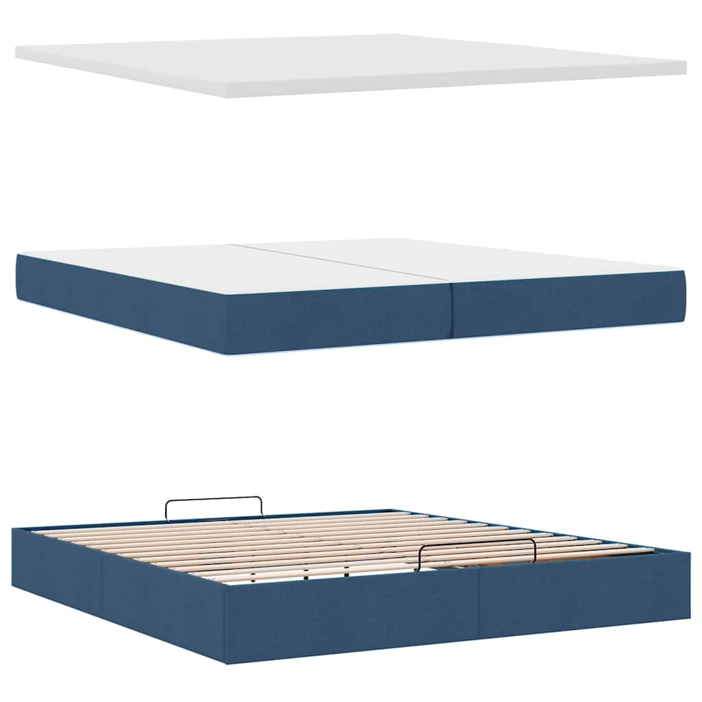 osmannisk sengeramme med madrasser 200x200 cm stof blå