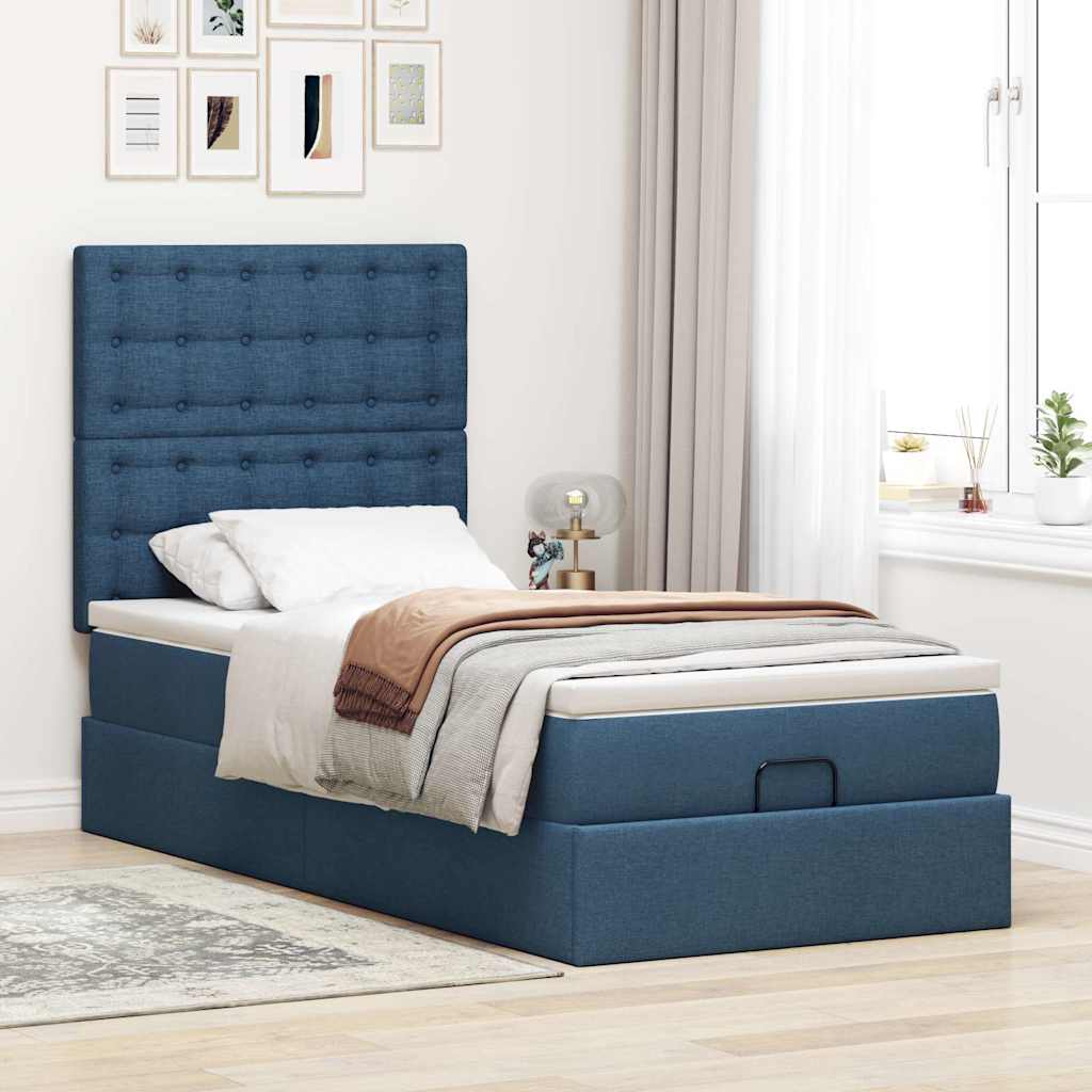 osmannisk sengeramme med madras 90x190 cm stof blå