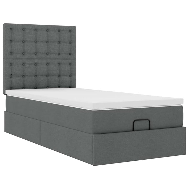 ottoman seng med madras & LEDs 90x200 cm stof mørkegrå