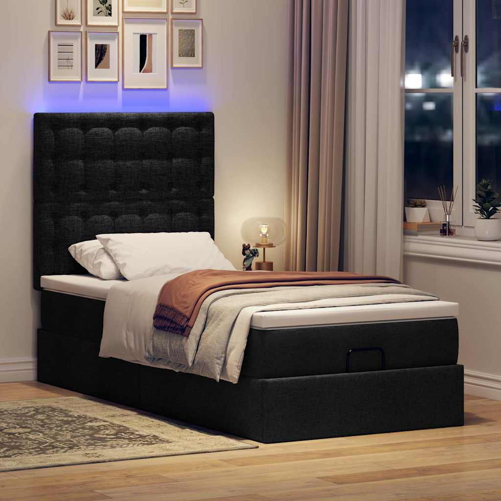 osmannisk sengeramme med madras 90x200 cm stof sort