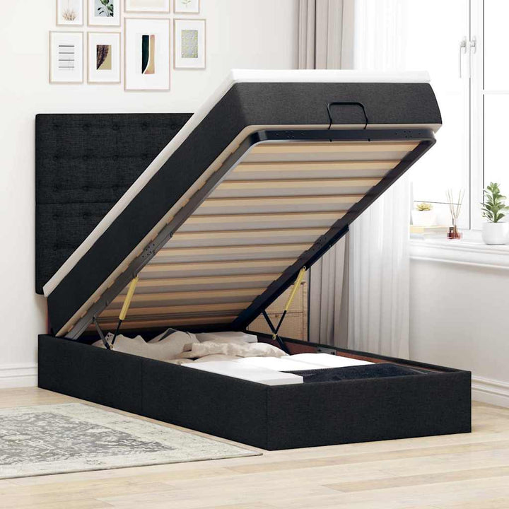 osmannisk sengeramme med madras 90x200 cm stof sort