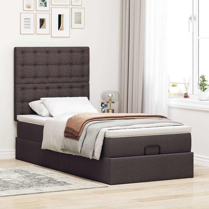 ottoman seng med madras & LEDs 90x200 cm stof mørkebrun