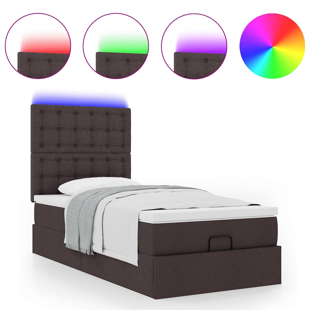 ottoman seng med madras & LEDs 90x200 cm stof mørkebrun