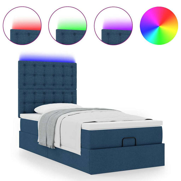 Ottoman seng med madras & LEDs Blå 90x200 cm Stof