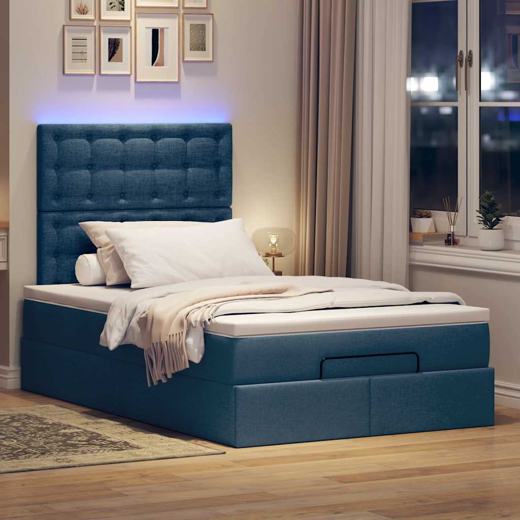 osmannisk sengeramme med madras 120x190 cm stof blå