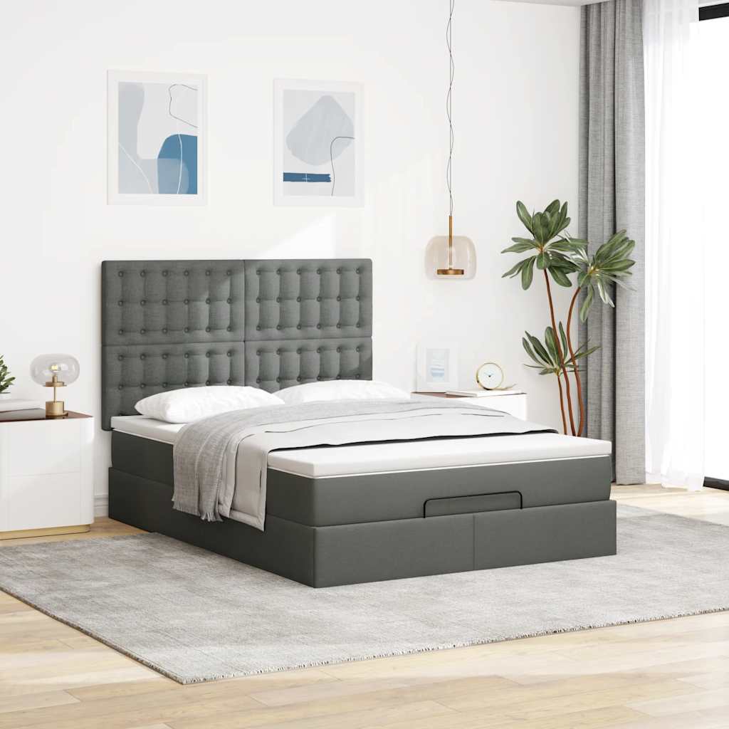 osmannisk sengeramme med madras 140x190 cm stof mørkegrå