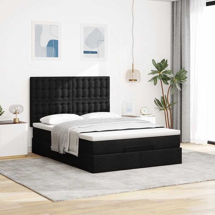 osmannisk sengeramme med madras 140x190 cm stof sort