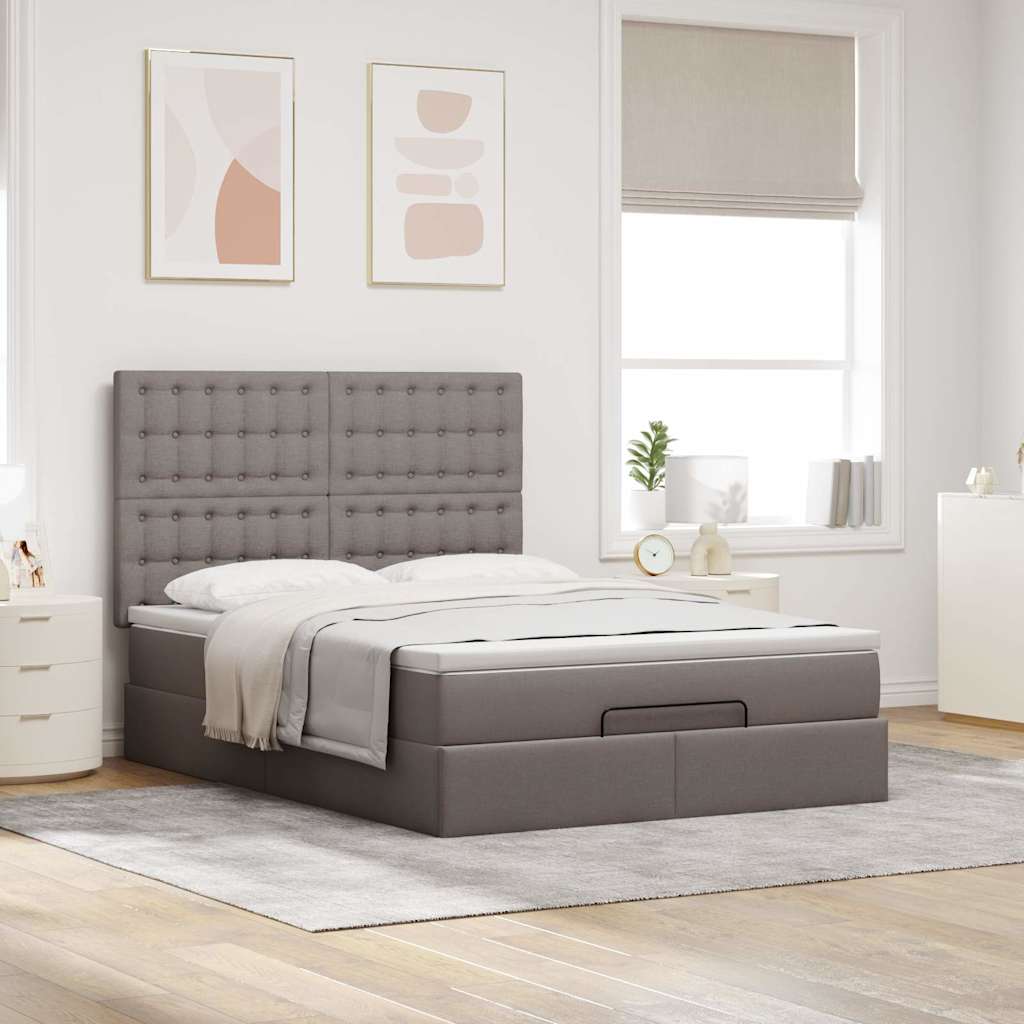 osmannisk sengeramme med madras 140x190 cm stof gråbrun