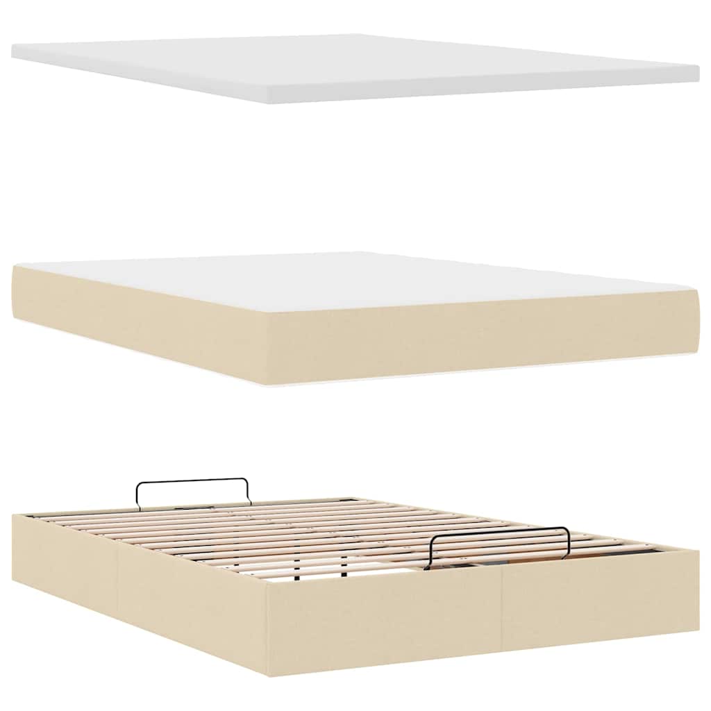 osmannisk sengeramme med madras 140x190 cm stof cremefarvet