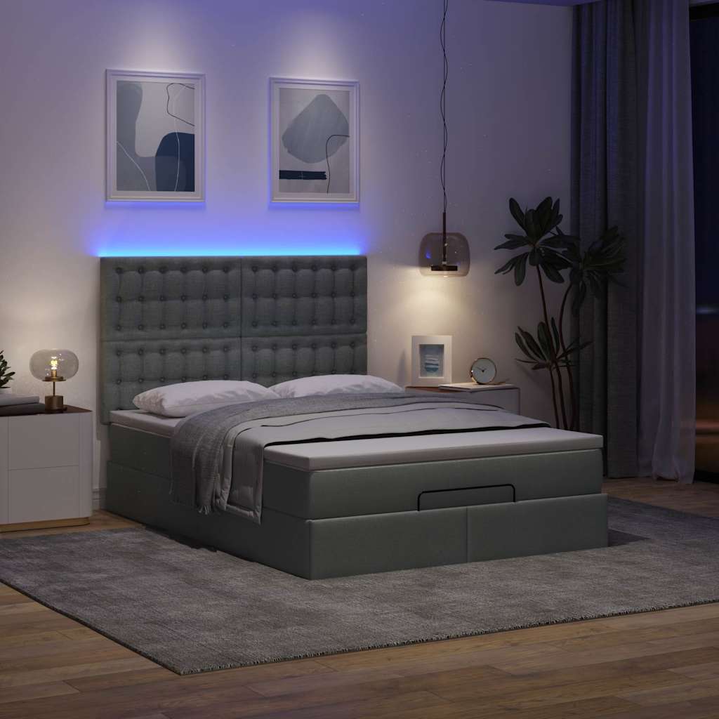 osmannisk sengeramme med madras 140x200 cm stof mørkegrå