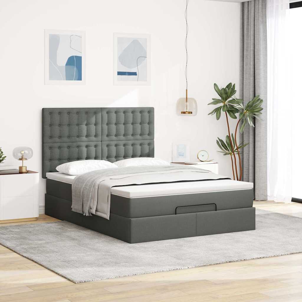 osmannisk sengeramme med madras 140x200 cm stof mørkegrå
