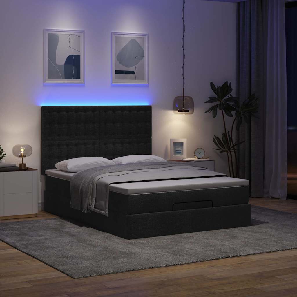 osmannisk sengeramme med madras 140x200 cm stof sort