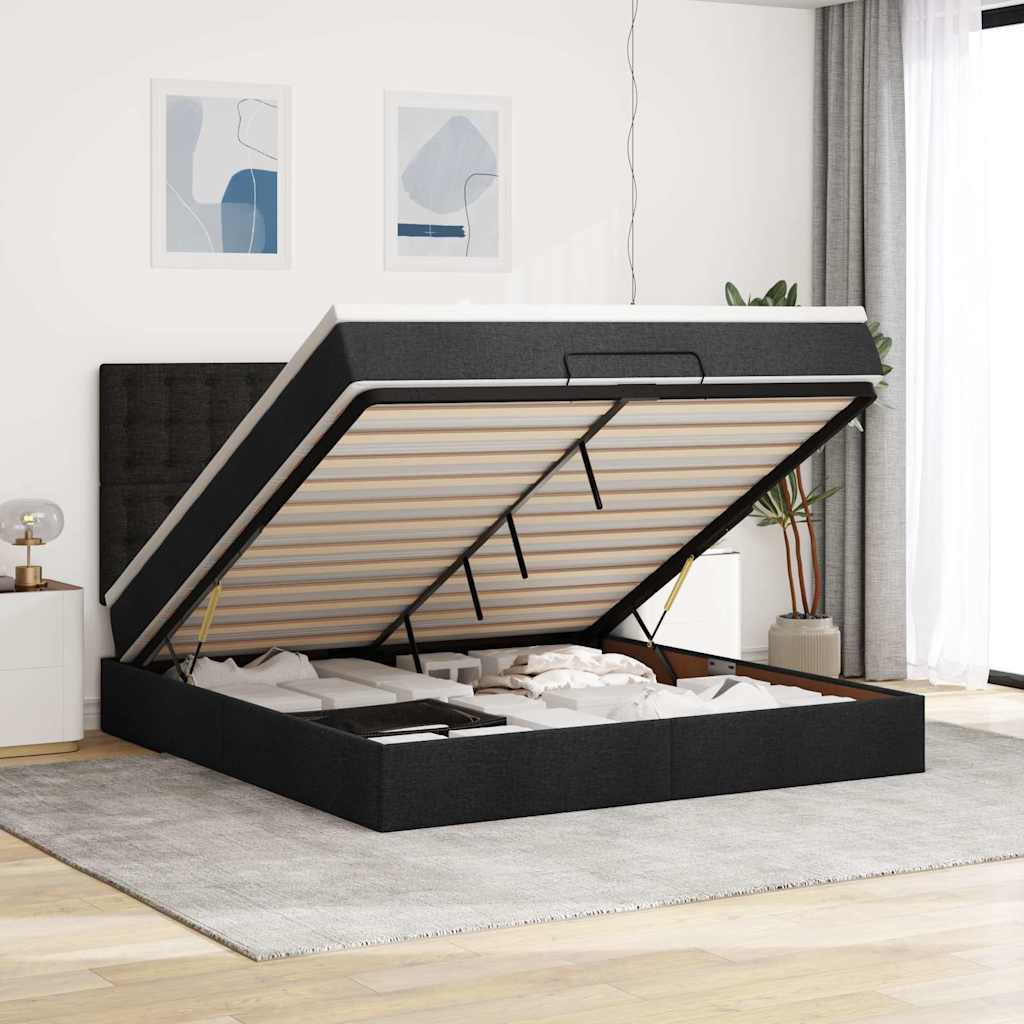osmannisk sengeramme med madras 160x200 cm stof sort