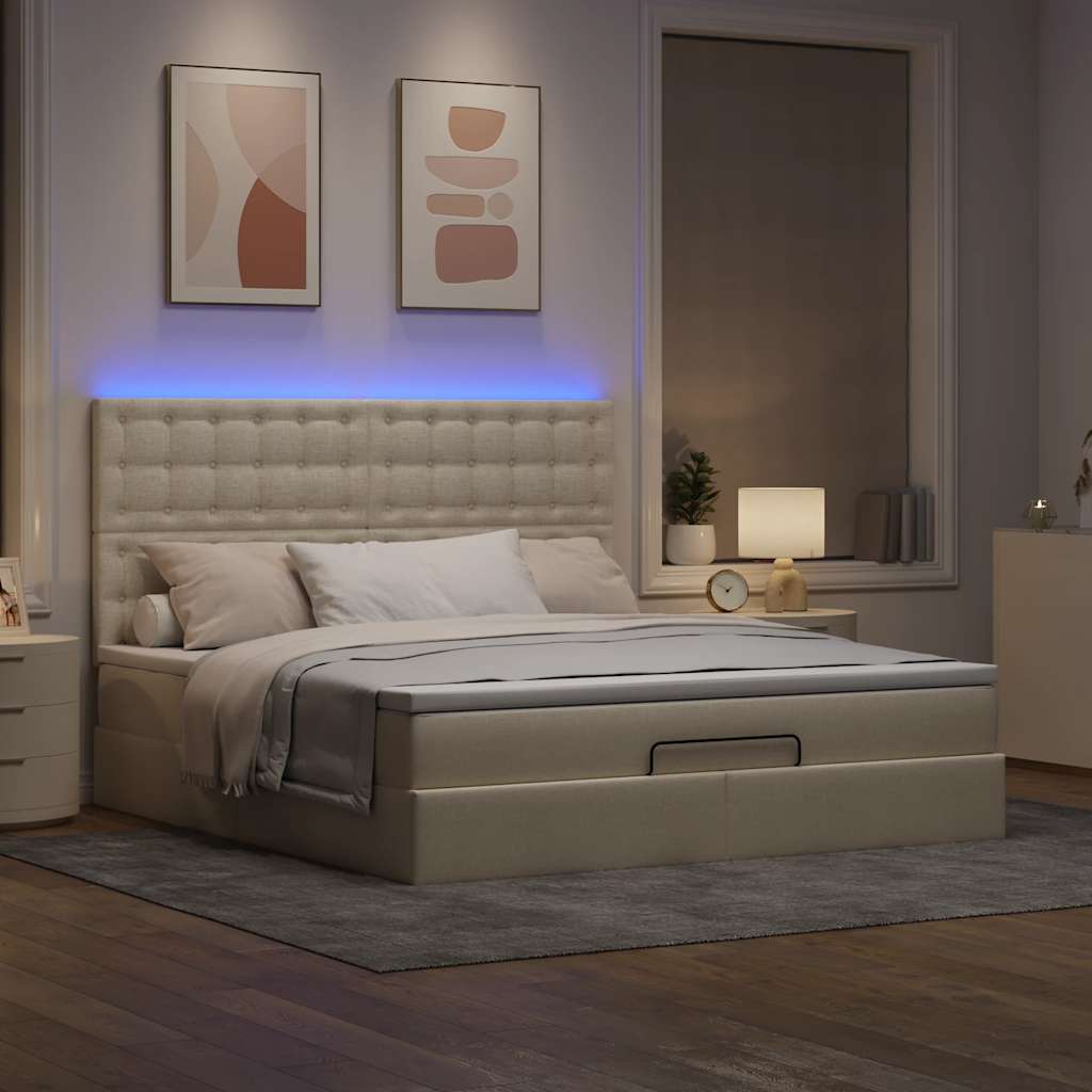 osmannisk sengeramme med madras 180x200 cm stof cremefarvet