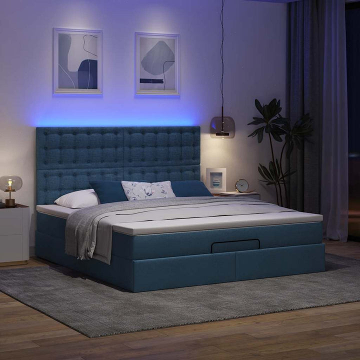 osmannisk sengeramme med madras 180x200 cm stof blå