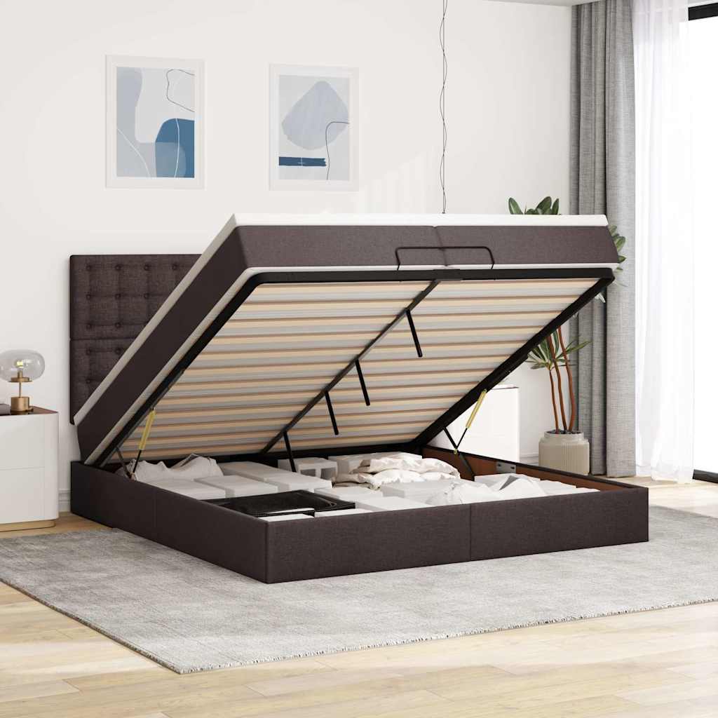 osmannisk sengeramme med madrasser 200x200 cm stof mørkebrun