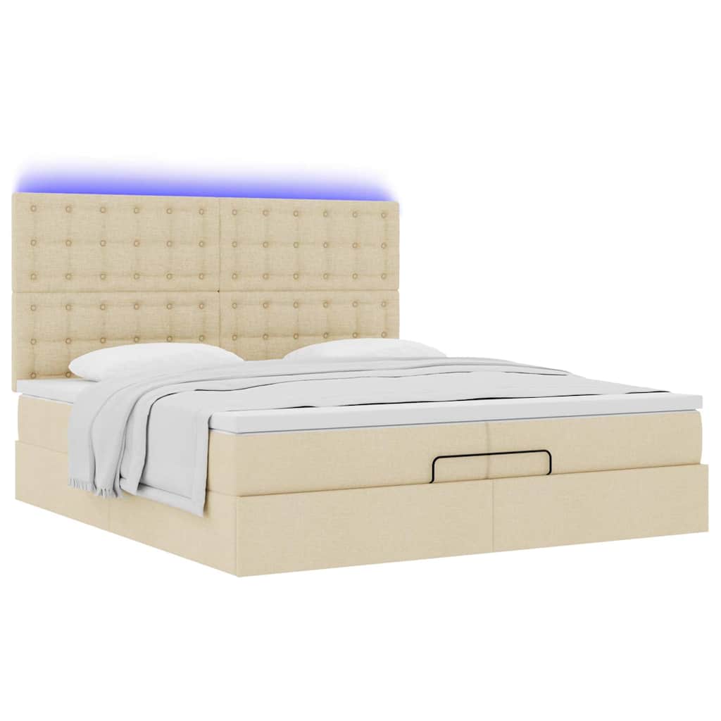 osmannisk sengeramme med madrasser 200x200 cm stof cremefarvet