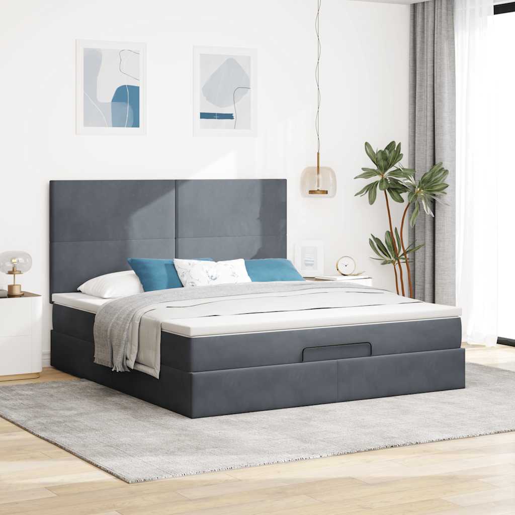 osmannisk sengeramme med madrasser 160x200 cm fløjl mørkegrå