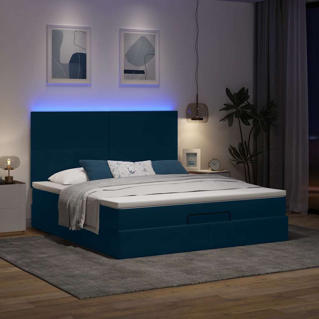 osmannisk sengeramme med madrasser 160x200 cm fløjl mørkeblå
