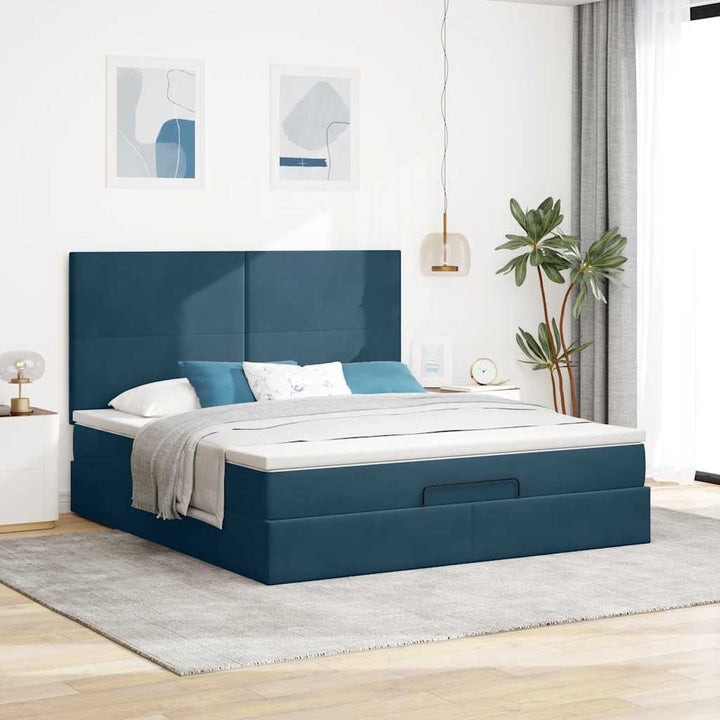 osmannisk sengeramme med madrasser 160x200 cm fløjl mørkeblå