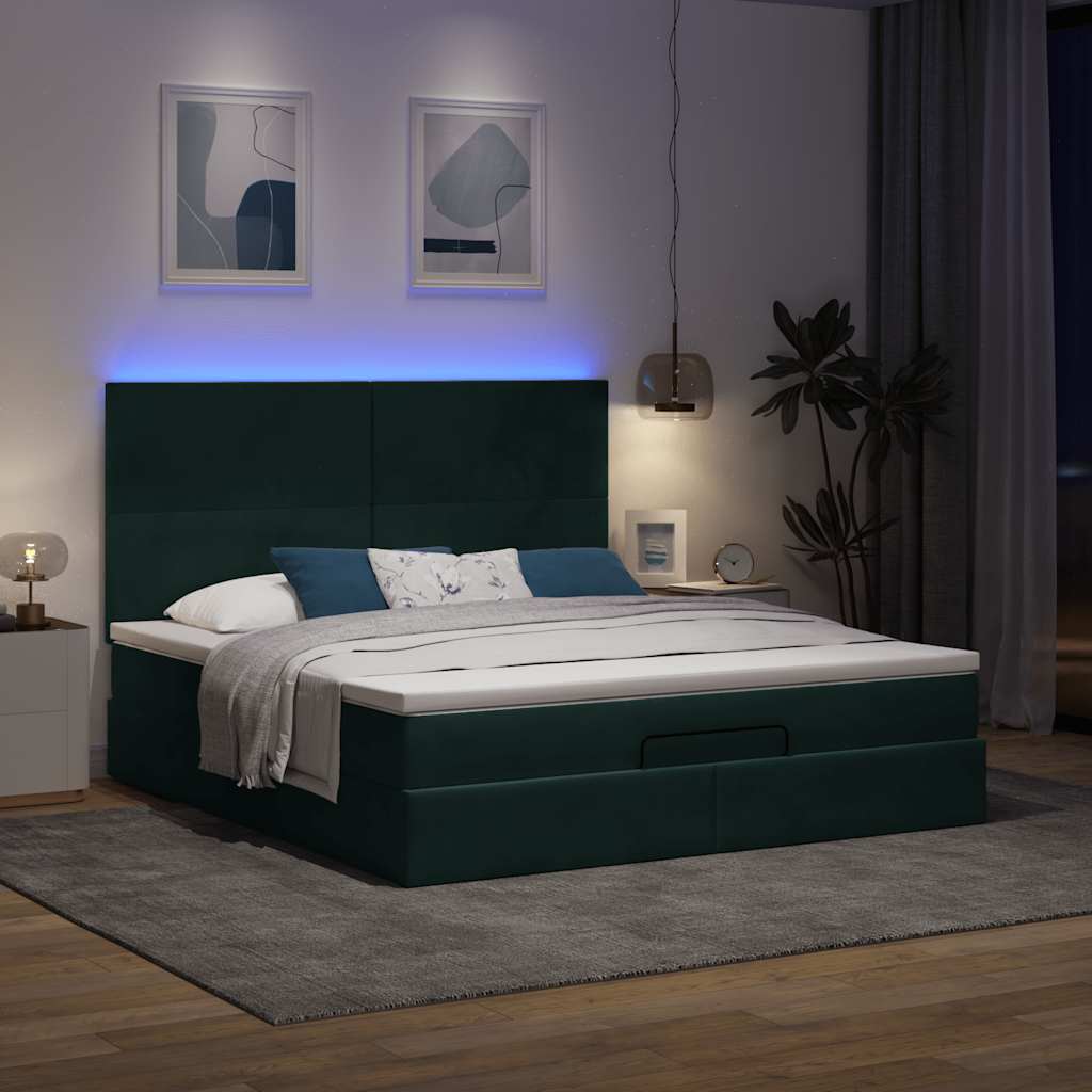 osmannisk sengeramme med madrasser 180x200 cm fløjl mørkegrøn