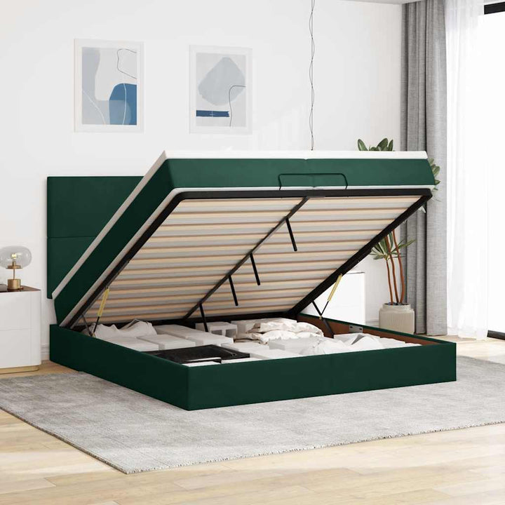 osmannisk sengeramme med madrasser 200x200 cm fløjl mørkegrøn