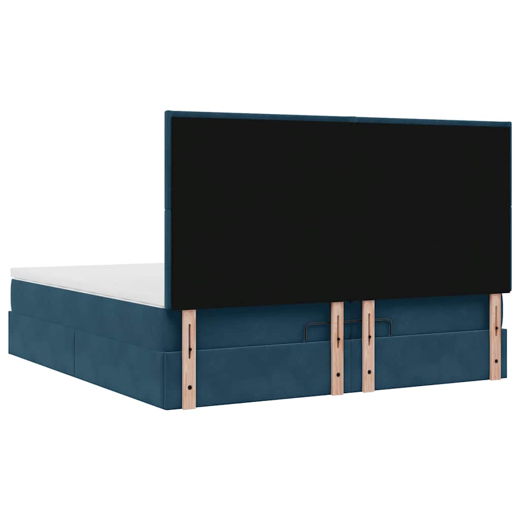 Ottoman seng med madrasser & LEDs Mørkeblå 200x200cm Fløjl