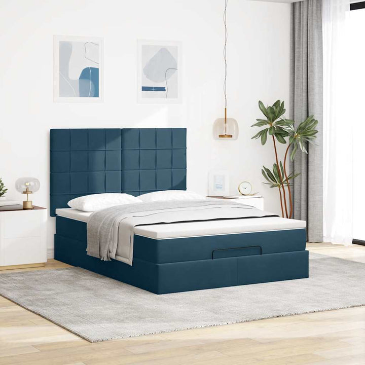 osmannisk sengeramme med madrasser 140x190 cm fløjl mørkeblå