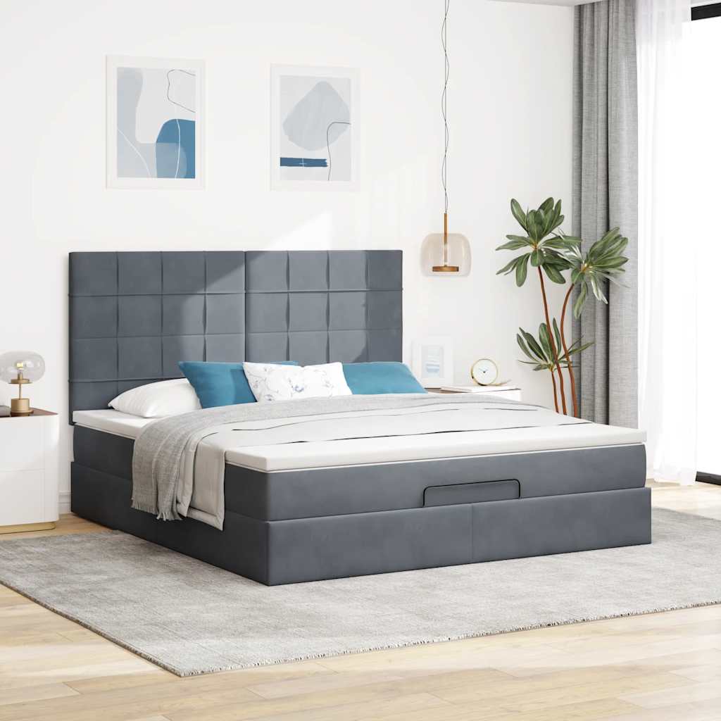 osmannisk sengeramme med madrasser 160x200 cm fløjl mørkegrå