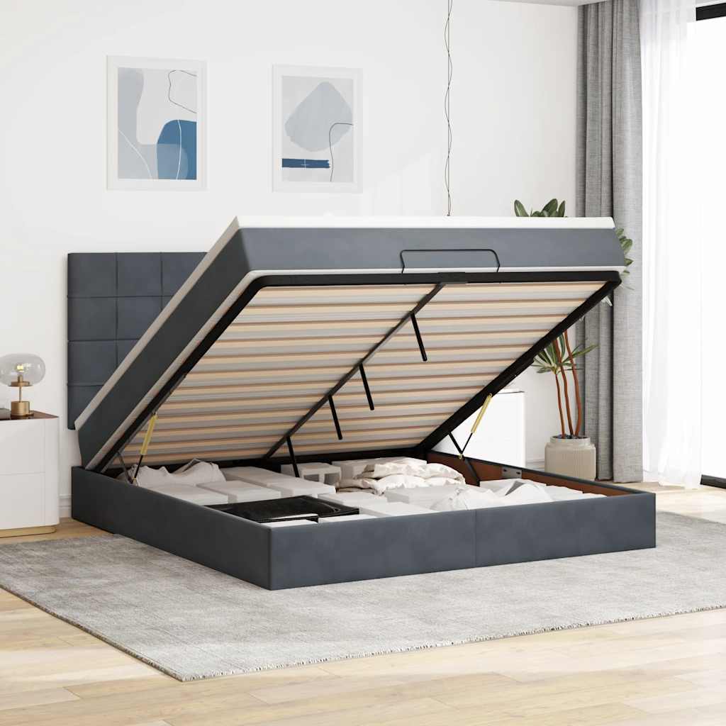 osmannisk sengeramme med madrasser 180x200 cm fløjl mørkegrå