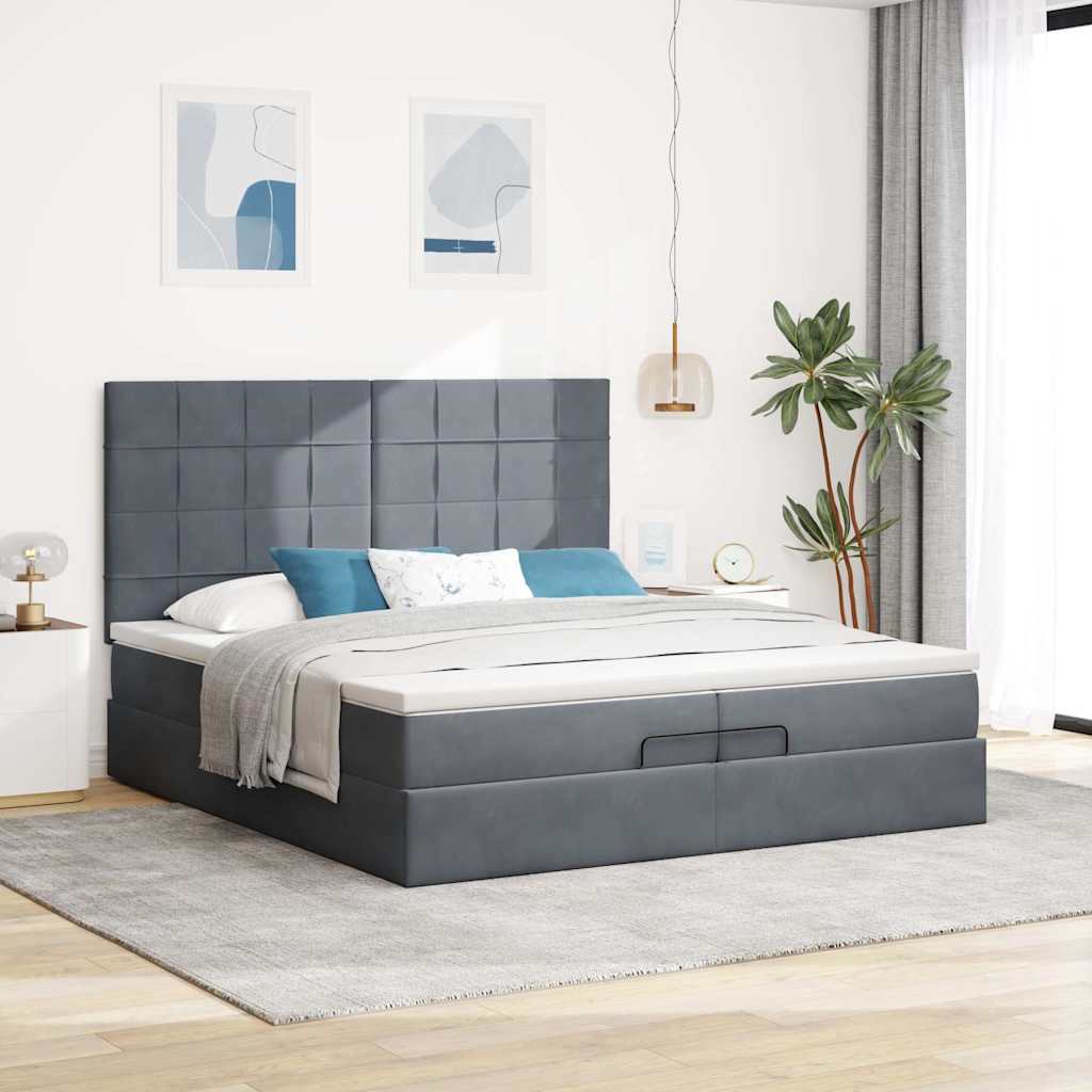 osmannisk sengeramme med madrasser 200x200 cm fløjl mørkegrå