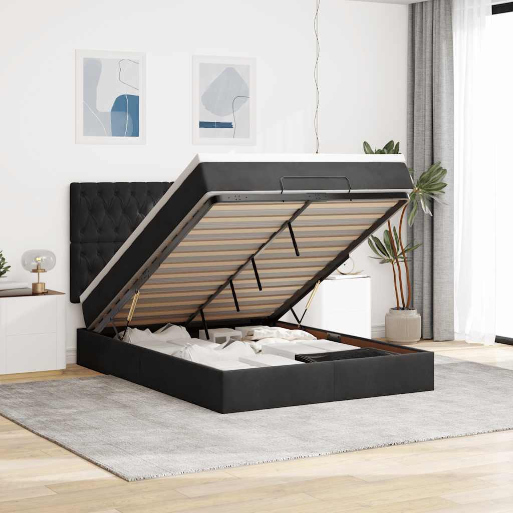 osmannisk sengeramme med madrasser 140x190 cm fløjl sort