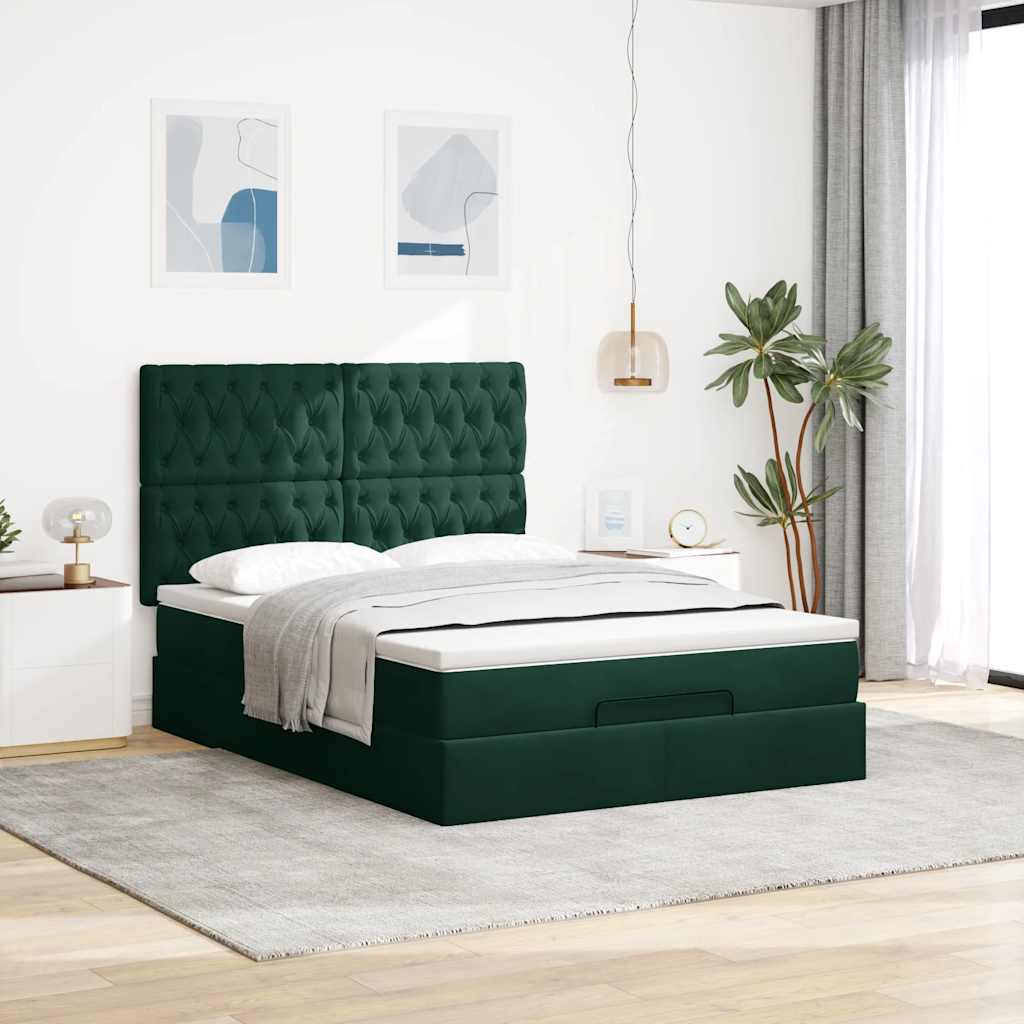 osmannisk sengeramme med madrasser 140x200 cm fløjl mørkegrøn