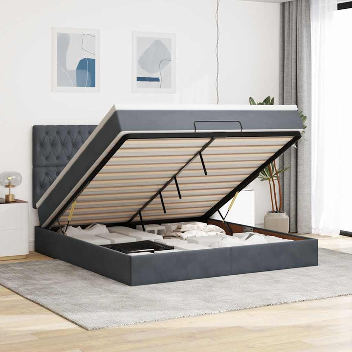 osmannisk sengeramme med madrasser 160x200 cm fløjl mørkegrå