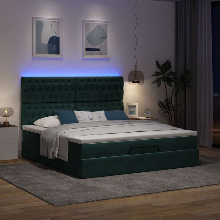 osmannisk sengeramme med madrasser 180x200 cm fløjl mørkegrøn