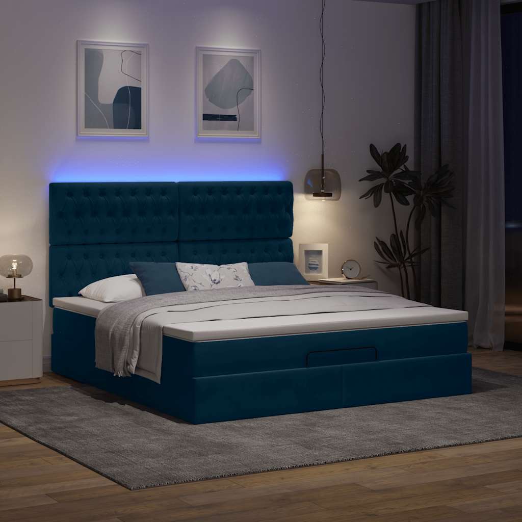 osmannisk sengeramme med madrasser 180x200 cm fløjl mørkeblå