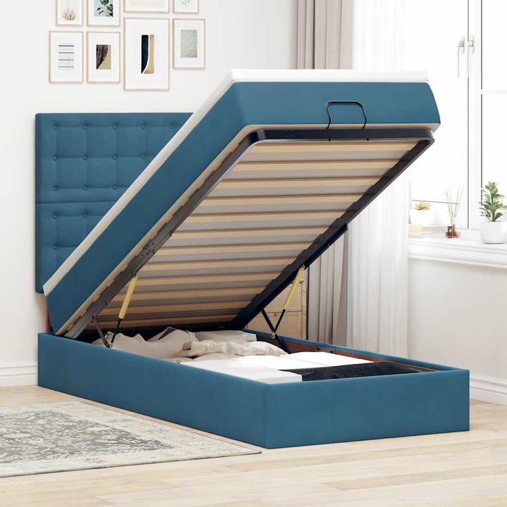 osmannisk sengeramme med madrasser 90x200 cm fløjl mørkeblå