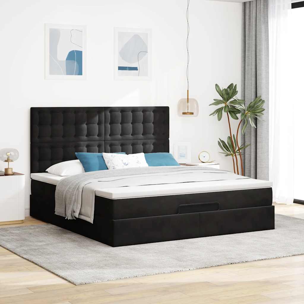 osmannisk sengeramme med madrasser 180x200 cm fløjl sort