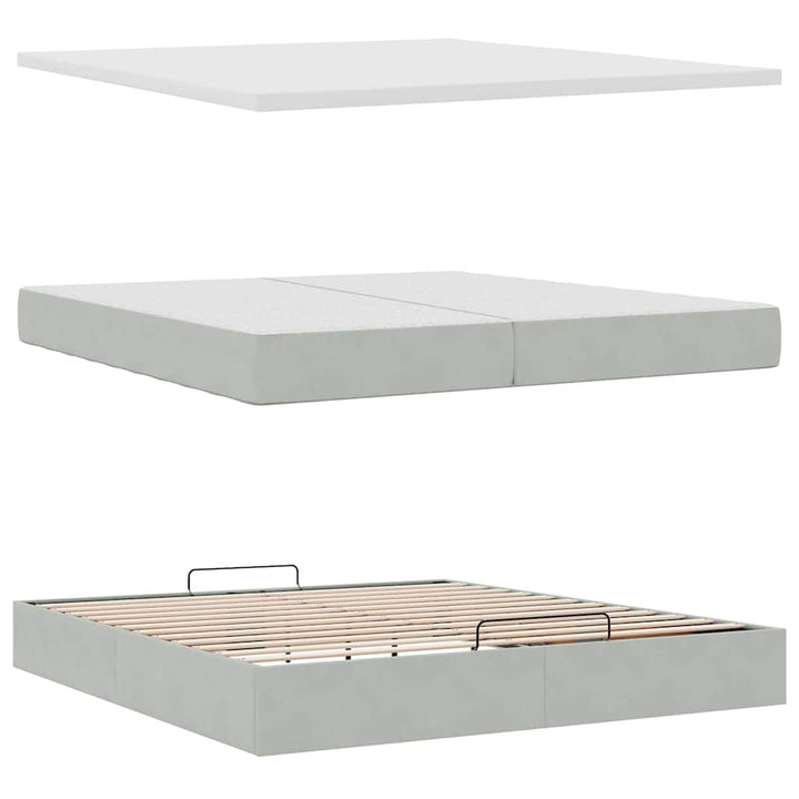 osmannisk sengeramme med madrasser 200x200 cm fløjl lysegrå