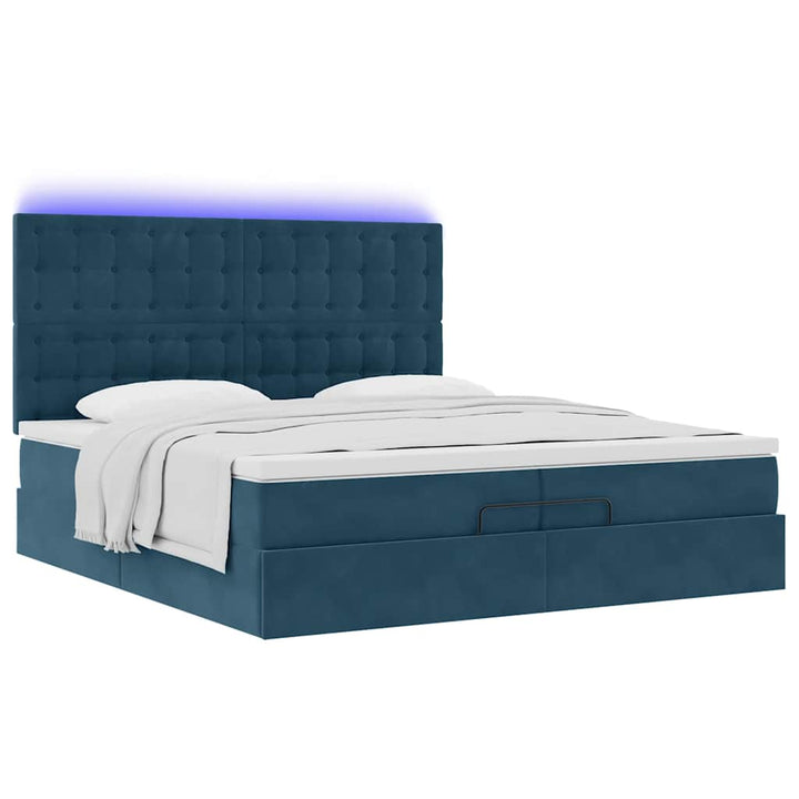 Ottoman seng med madrasser & LEDs Mørkeblå 200x200cm Fløjl