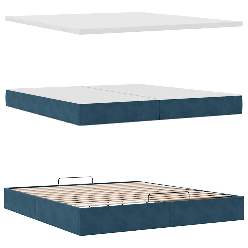 Ottoman seng med madrasser & LEDs Mørkeblå 200x200cm Fløjl
