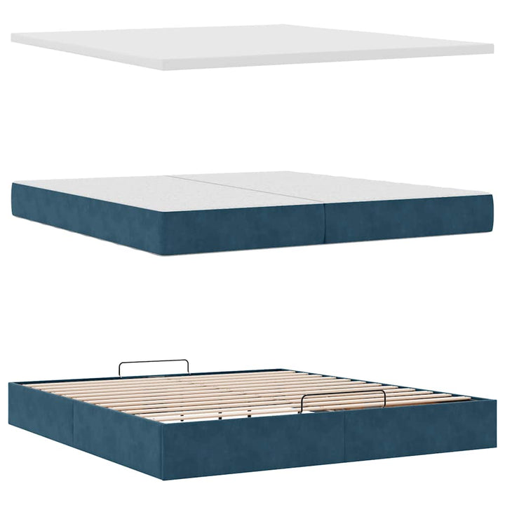 Ottoman seng med madrasser & LEDs Mørkeblå 200x200cm Fløjl
