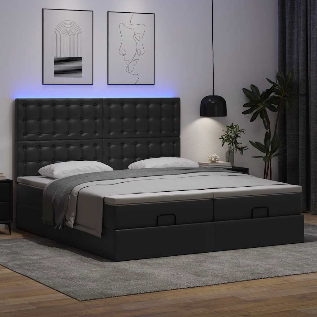 osmannisk seng med madrasser & LEDs 180x200 cm kunstlæder sort