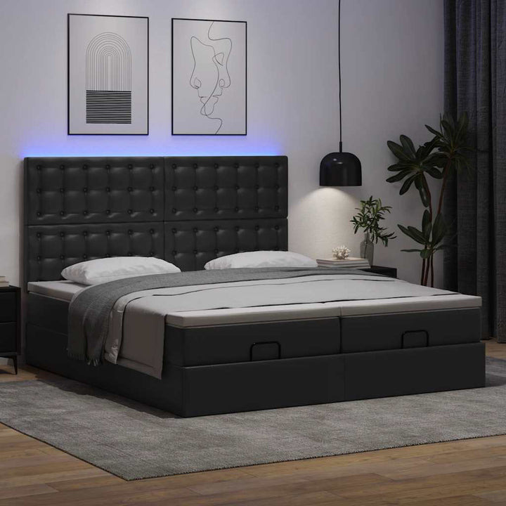 osmannisk seng med madrasser & LEDs 180x200 cm kunstlæder sort