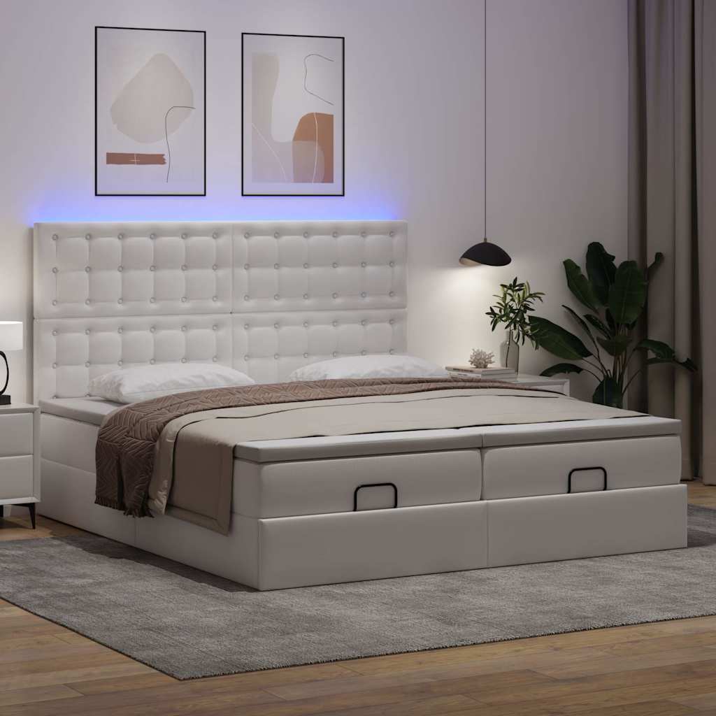 osmannisk seng med madrasser & LEDs 180x200 cm kunstlæder hvid