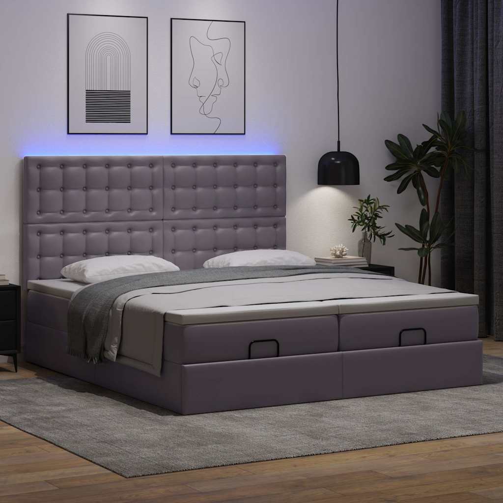 osmannisk seng med madrasser & LEDs 180x200 cm kunstlæder grå