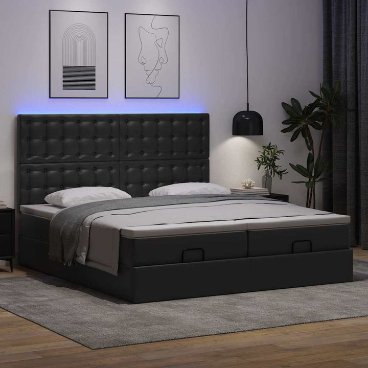 osmannisk sengeramme med madrasser 200x200 cm kunstlæder sort
